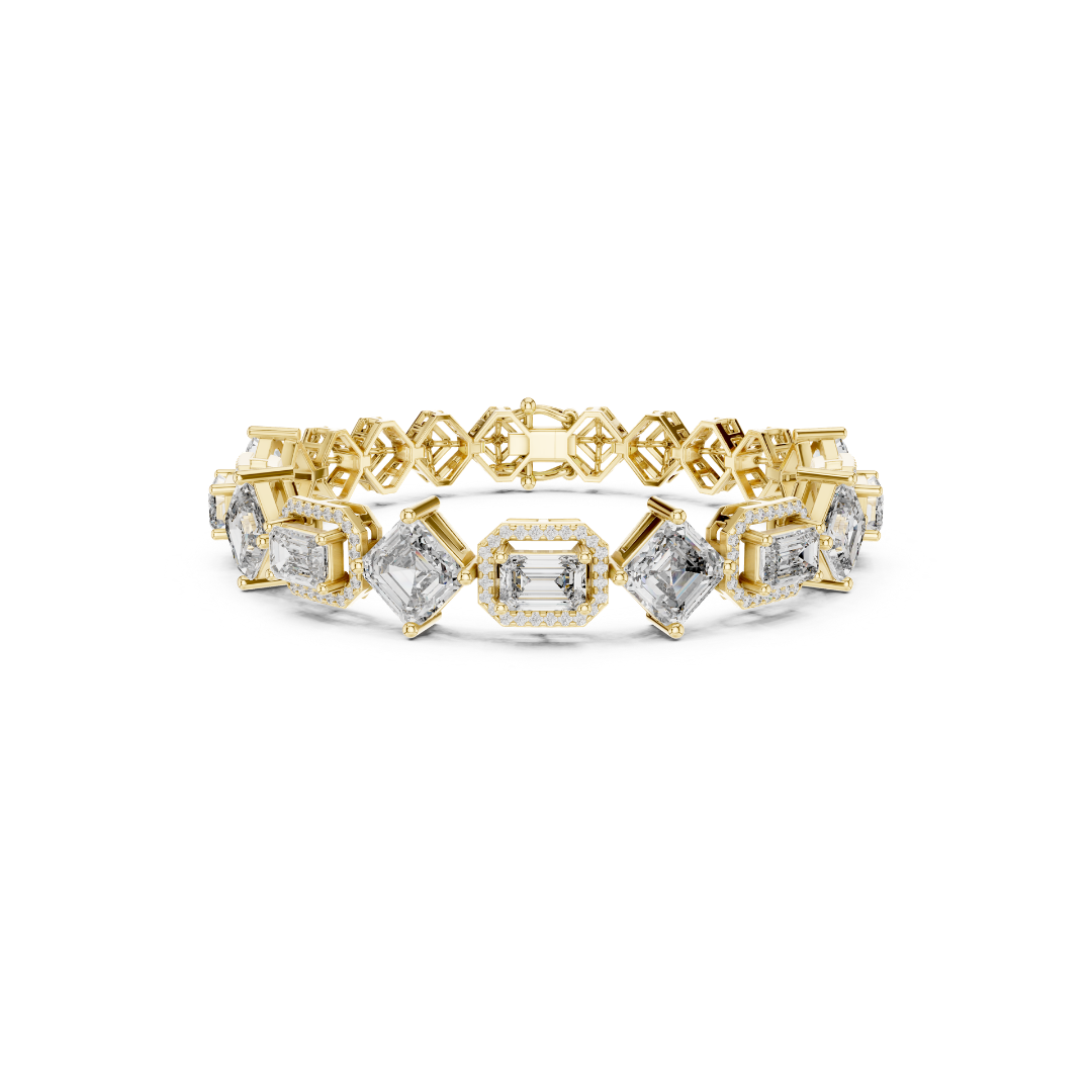 12 CTW Emerald & Square Emerald Cut IGI Certified Lab Grown Diamond Mixed-Shape Statement Bracelet