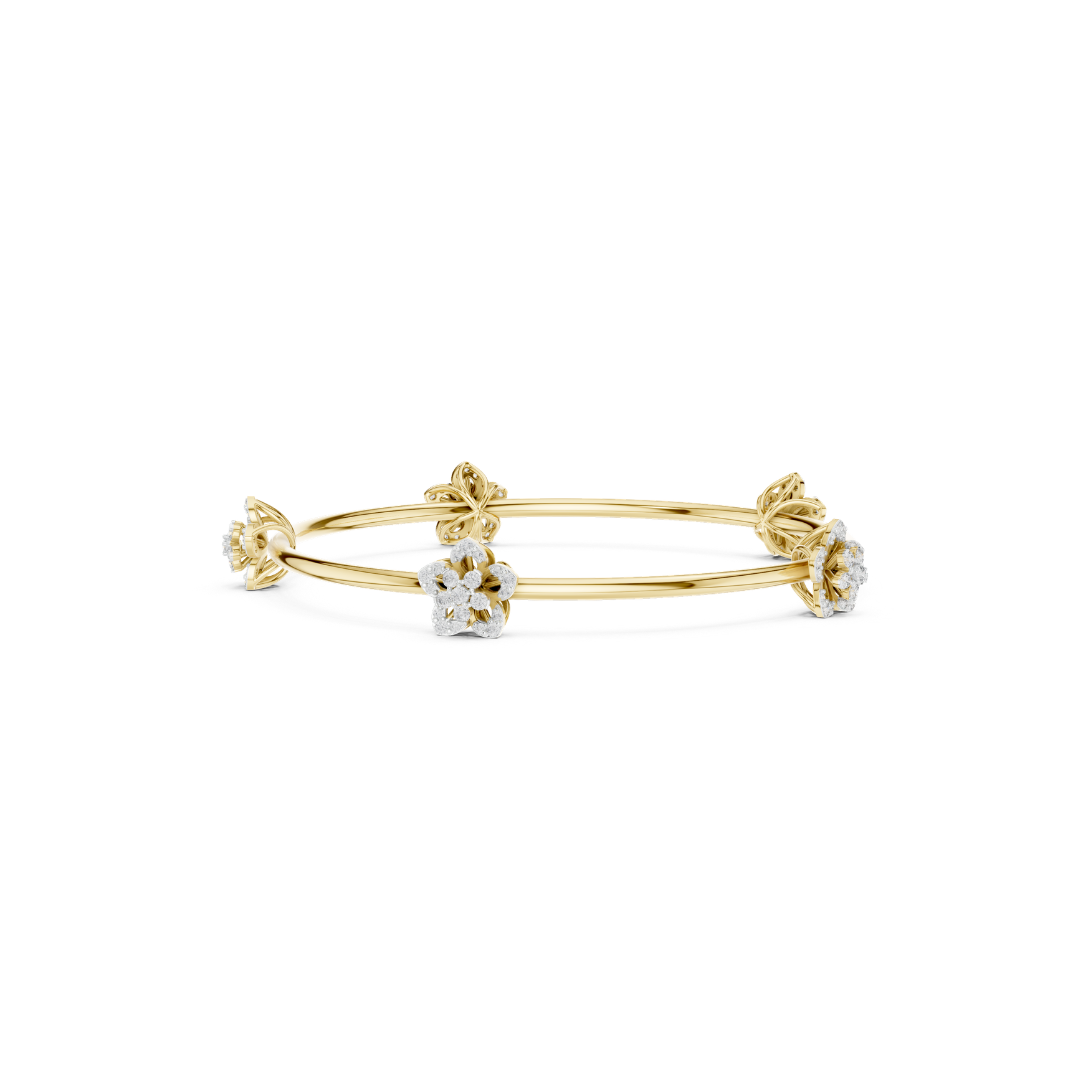 1 CTW Round Lab Grown Diamond Collet & Prong-Set Floral Station Bangle